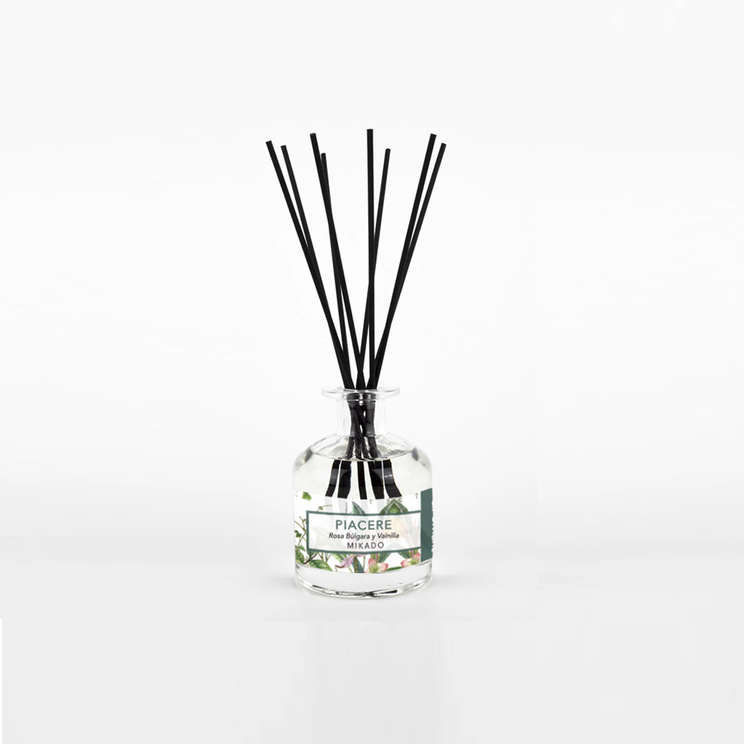 DIFUSOR DE VARILLAS PARA BAÑO, PIACERE, VAINILLA Y ROSA BÚLGARA